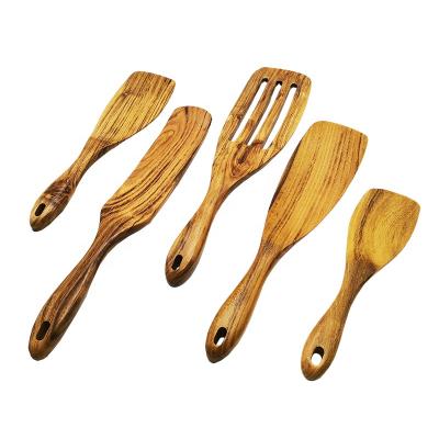 China Sustainable 5 Pcs Acacia Wood Spurtle Cooking Set Handmade Wooden Spurtle Kitchen Tool Kit for sale