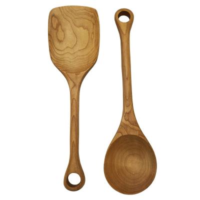 China Customized Viable Acacia Kitchen Spatula Spoon Turner 2 Pieces Cooking Tools Utensils Wooden Set for sale