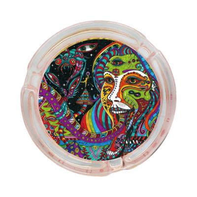 China Accessories Glass Smoking Ashtray Round Glass Ashtray Pattern Colorful Ashtray for sale