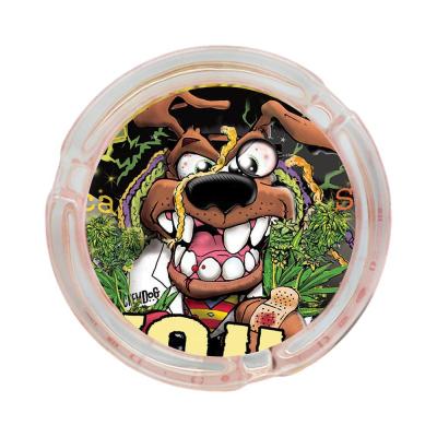 China Round Funny Pattern Glass Ashtray Cartoon Glass Ashtray Accessories Smoking Ashtray for sale