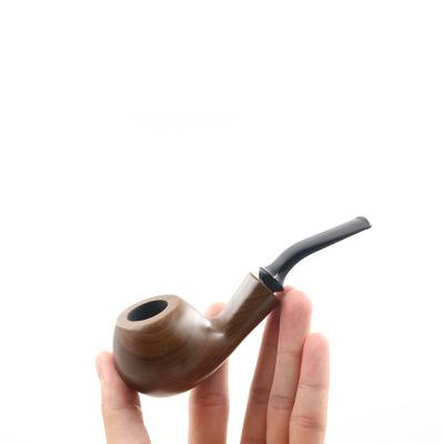 China Modern Flat Mouth Smoked Pipe Ebony Pipe Authentic Ebony Handmade Acrylic Curved Handle Smoking Set Personality Flat Mouth Pipe for sale