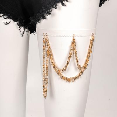 China Hot Selling New 2021 Fashion Women's Leg Body Chain Summer Retro Beach Bikini Beach Bikini FASHIONABLE Gold Sexy Body Chain For Wedding Gift for sale