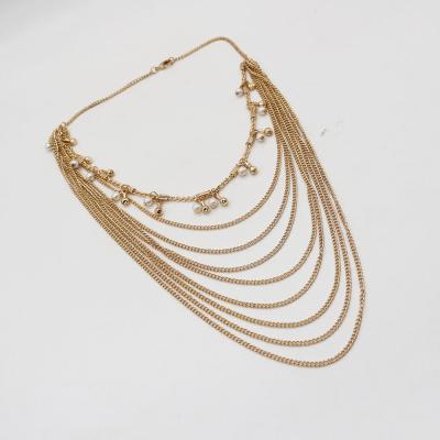 China Fashion Brass Jewelry Layered Chain Necklace With Pearl Pendant For Women for sale