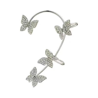 China Fashionable Simple Geometric Korean Temperament Jewelry Butterfly Earring Hook Inlaid Diamond Cuff Earrings Custom Design for sale