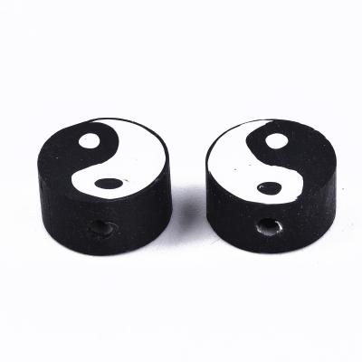 China Yin Yang Black Pandahall Flat Round with Yin Yang Black Handmade Polymer Clay Beads for sale