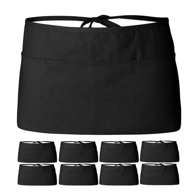 China Waist Apron Work Apron with 3 Pockets Kitchen Cooking Apron for Men Women Chef Waiter Waitress for sale