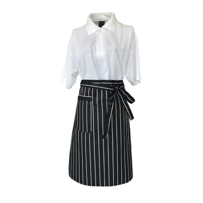 China Stripe Full Bistro Apron Black White Striped Waist Apron for Cafe, Restaurant, Bar, Cooking for sale