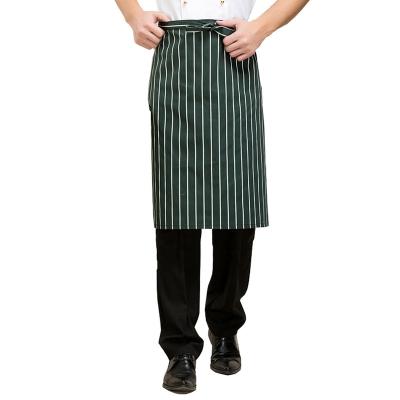 China Stripe Bistro Apron Green White Striped Waist Apron for Cafe, Restaurant, Bar, Cooking for sale