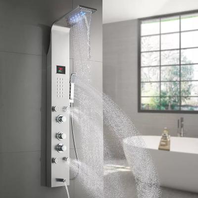 China With Sliding Bar Bathroom Column Towers Stainless Steel Waterfall Spa Jets Smart Shower Wall Shower Panel System With LED for sale