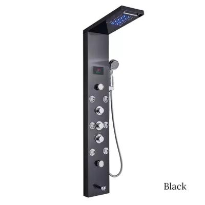 China With Slide Bar Digital Display Faucet Light Led Shower Set Tower Massage System Stainless Steel Waterfall Black Smart Shower Panel for sale