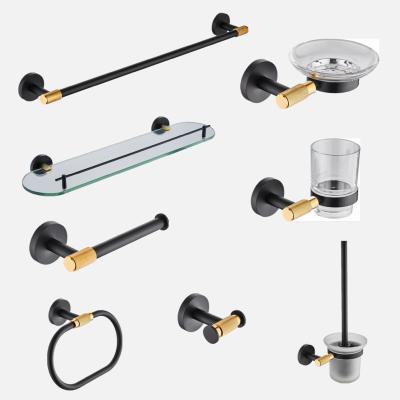 China Sustainable Adjustable Expandable Bathroom Hardware Set Zinc Alloy Wall Mounted Black Bathroom Accessory Set for sale