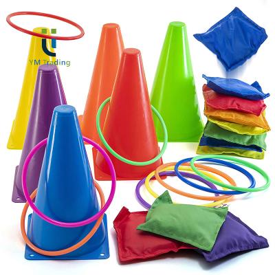 China Eco-Friendly 3 in 1 Combo Plastic Cornhole Bean Bags Ring Toss Game Carnival Outdoor Playset Cone for sale