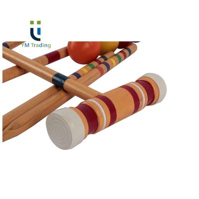 China YUMING Eco-Friendly Deluxe Wooden Croquet Set Striped Croquet Mallet Top Medicine Ball For 4 Players for sale