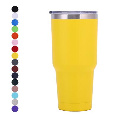 China Durable 30oz 30oz Double Wall Curved Powder Coated Silver Yellow Travel Vacuum Insulated Stainless Steel Car Mug Cup Tumbler In Bulk for sale