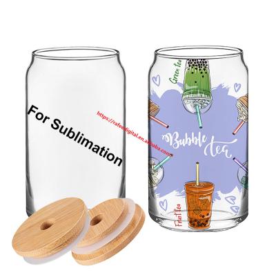 China Can Custom Bamboo Lid Shaped 12 16 oz 12oz 16oz Capacity Hand Made Glassware Transparent Whiskey Box Shaped Soda Beer Glass For Sublimation for sale