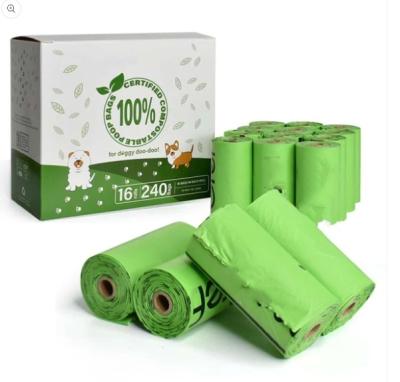 China Hot Selling 100% Biodegradable Cornstarch Dog Poop Bag Dog Waste Bag Compostable Poo Bags Sustainable OEM Logo Accept 15 Micron for sale