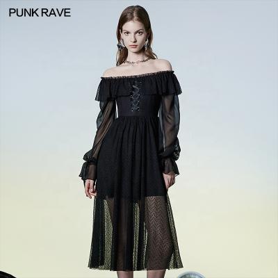 China PRAISE PUNK summer dress OPQ-1144LQF female chiffon anti-static new retro dresses black ruffles dress for sale