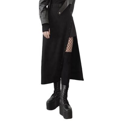 China Anti-wrinkle Punk Rave OPQ-873BQF Solid Color Women Mid Skirt Autumn And Winter Warm Black Side Split High Waist Knitting Skirt for sale