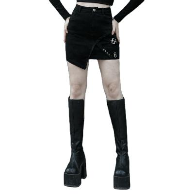 China Praise OPQ-947BQF Autumn Girl Breathable Punk Diagonal Denim Butt Black Irregular Skirt for sale