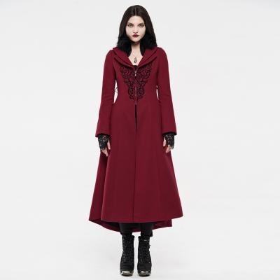 China PUNKS Warmer Women Plus Size PUNKS Winter Anti-wrinkle Winter Anti-wrinkle Wool White Gothic Embroidered Red Woolen Coat Long for sale