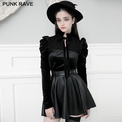 China Anti-wrinkle PUNK RAZE OPT-545TCF girls series dark velvet women vintage bodycon wholesale black top blouse for sale