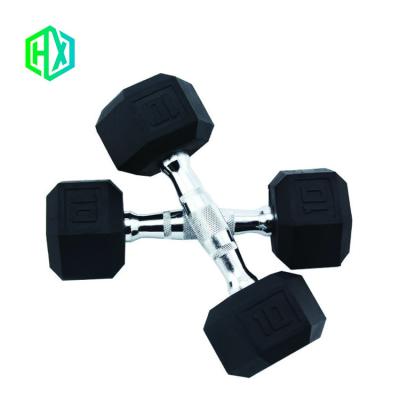 China Durable 4.9 HX Grip High Quality Black Chrome Hex Rubber Dumbbells For Weightlifting Fitness Exercise for sale