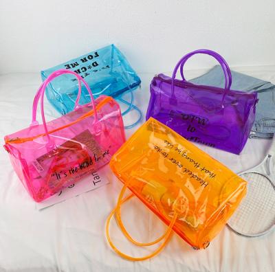 China Fashion Clear PVC Duffel Bag With Logo Hologram Colorful Overnight Color Bag Jelly Weekender Clear Luggage Sport Bag for sale