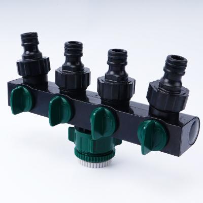 China Adjustable 4 Way Irrigation Garden Agricultural Hose Divider Plastic Water Connector for sale