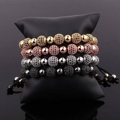 China Luxury Black CZ CLASSIC Rental Jewelry Pave Disco Ball Woven Macrame Adjustable Bracelet For Men for sale