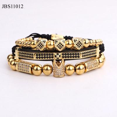 China High Quality New Design Stainless Steel CZ Diamond Beads Luxury Crown Bracelet Gift Men Macrame Bracelet Set for sale