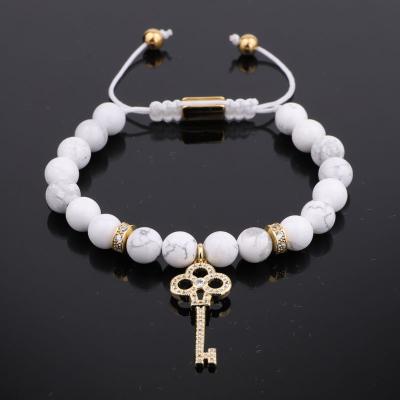 China CLASSIC Rental Jewelry Making CZ Key Charm Bracelet Natural Stone Beads Custom Macrame Bracelet for sale