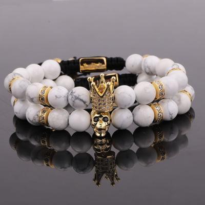 China CLASSIC Rental Jewelry Making Skull Crown Bracelet Couple Natural Stone Howolite Bead Macrame Bracelet for sale