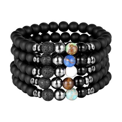 China CLASSIC New Fashion Natural Stone Beads Lava Black Stone Hematite Bracelet Men Elastic Onyx Beads Bracelet for sale