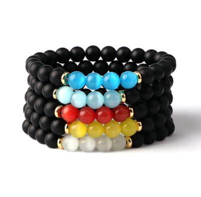 China New Fashion CLASSIC Black Onyx Colorful Cat Eye Stone Elastic Beads Bracelet Women for sale