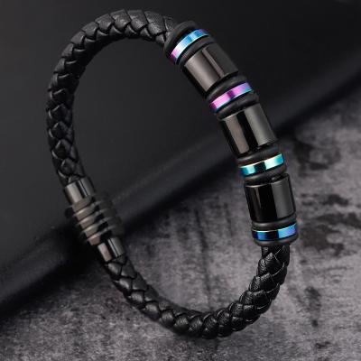 China New Fashion Mens Jewelry Bracelet Stainless Steel Handmade Genuine Leather Bracelet Men CLASSIC Magnet Clasp for sale