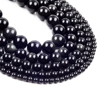 China Wholesale High Quality Natural Stone Black Obsidian Stone Loose Round Beads For Jewelry Necklace Bracelet Making for sale