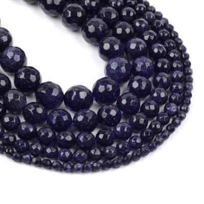 China Wholesale Natural Stone Stone Faceted Blue Sand Stone Loose Round Beads For Jewelry Making for sale