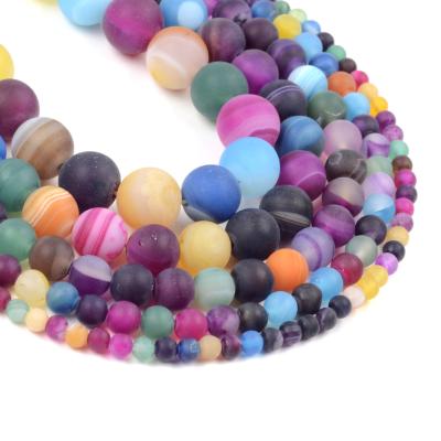 China Natural Matte Stripe Line Multi Color Stone Agate Onyx Beads For Jewelry Making 4 6 8 10mm Round Loose Beads DIY for sale