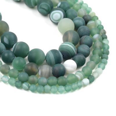 China Natural Matte Stripe Line Green Agate Stone Onyx Beads For Jewelry Making 4 6 8 10mm Round DIY Loose Beads for sale