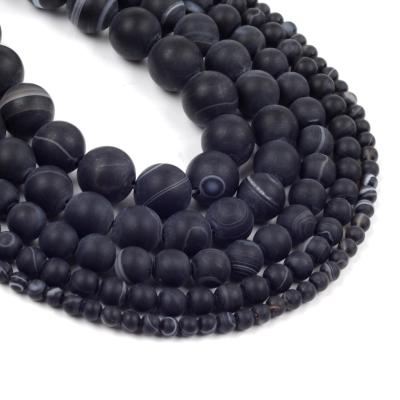 China Natural Matte Stripe Line Black Agate Stone Onyx Beads For Jewelry Making 4 6 8 10mm Round DIY Loose Beads for sale