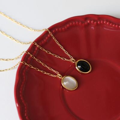 China New CLASSIC Cat Eye Stone Pendant Choker Necklace Fashion Jewelry 316L Stainless Steel Chain For Women for sale