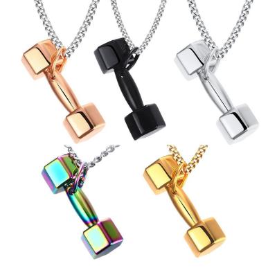 China Wholesale CLASSIC Punk Jewelry Fashion Pendant Five Colors Titanium Barbell Dumbbell Stainless Steel Necklace For Men for sale