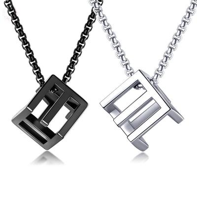 China Personality CLASSIC Men's Women's Necklace Fashion Hollow Out Titanium Magic Square Steel Pendant Geometric Chain for sale