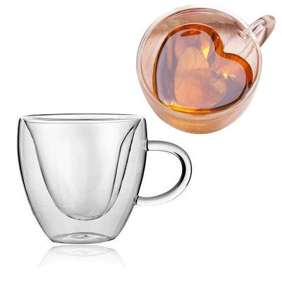 China Other Gift O351 Creative Clear Double Wall Tea Resistant Beer Glasses Love Coffee Cup Transparent Heart Shaped Glass Mug for sale