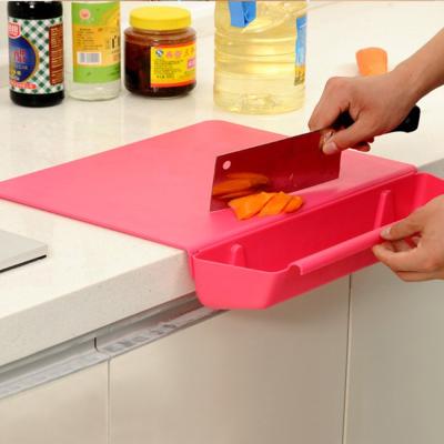 China X044 Kitchen Viable Chopping Board Plastic Thickening Non-Slip Cutting Board with Storage Basket 2 in 1 Foldable Cutting Plates for sale