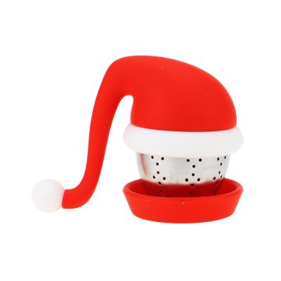 China Stocked Christmas Gift H15 Cut Creative Santa Hat Tea Strainer Cute Christmas Hat Silicone Tea Infuser for sale