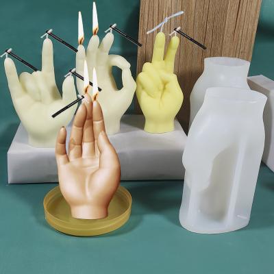 China Aromatherapy Viable Stereo Cake DIY OK Gesture OK Gesture Art Plaster Craft 3D Mold Candle Hand Silicone Candle Tool for sale