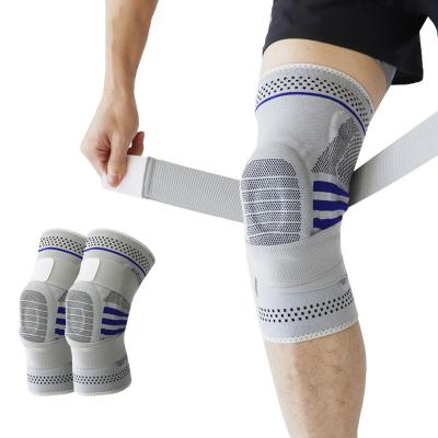 China Durable Spring Supported Sports Knee Pads Basketball Badminton Bandage High Elastic Silicone Shock Absorption Knee Pad for sale