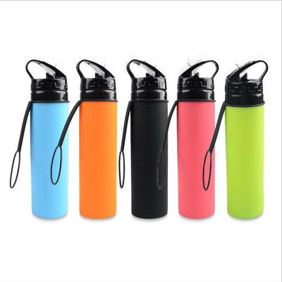 China 600ml Silicone Water Cup Travel Mountaineering Outdoor Sports Fitness Straw Folding Portable Water Bottle Adjustable Durable for sale