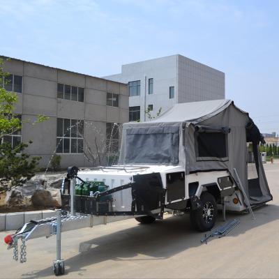 China Travel Trailer Rongcheng Fiberglass Camper Trailer Rear Folding LH-CPT-04F for sale